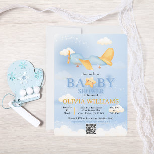 Invitation Avion, Nuages & Étoiles, Bleu, Petit Garçon, Migno