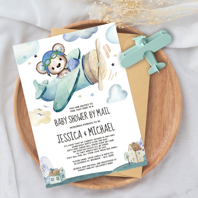 Invitation Avion Ourson | Baby Shower par courrier (Créateur téléchargé)