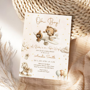 Invitation Avion Ourson Garçon Baby Shower