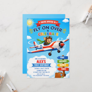Invitation Avion Pilote Mignon Plane Fête Garçon 1er Annivers