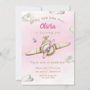 Invitation Avion rose mignon Oh Mon Temps Des Mouches Fille A