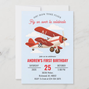 Invitation Avion rouge personnel 1ère fête d'anniversaire