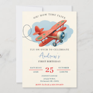 Invitation Avion rouge personnel 1ère fête d'anniversaire