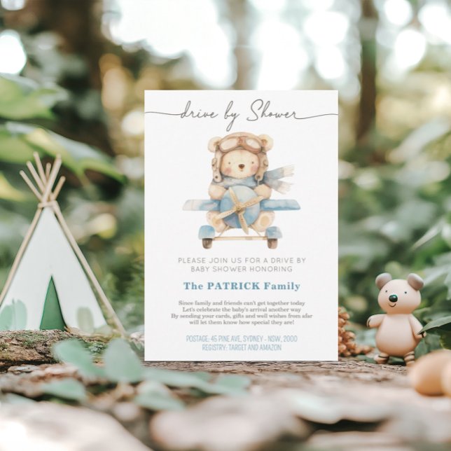 Invitation Avion Teddy Bear | Baby shower par courrier (Créateur téléchargé)