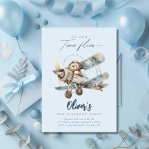 Avion Teddy Bear Blue Heure Vol Anniversaire