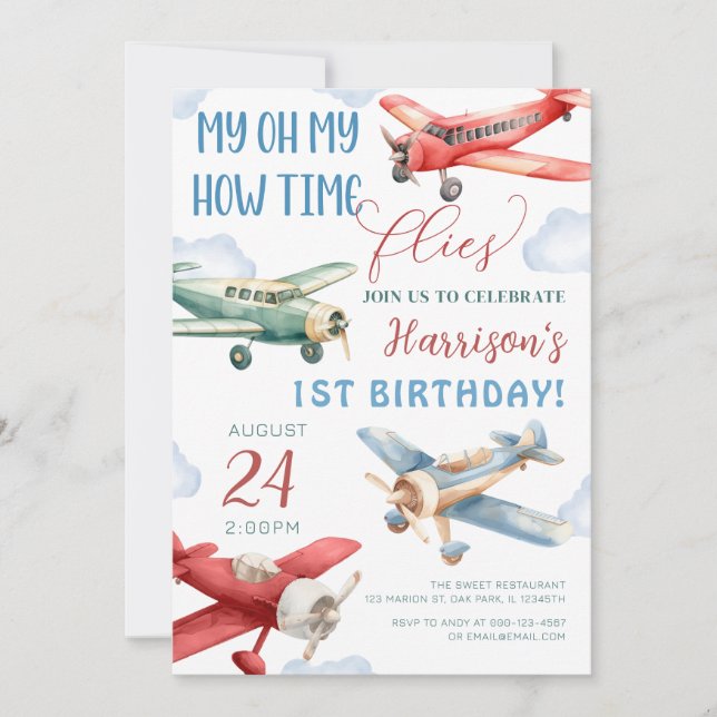 Invitation Avion Temps vole Avion Anniversaire (Devant)