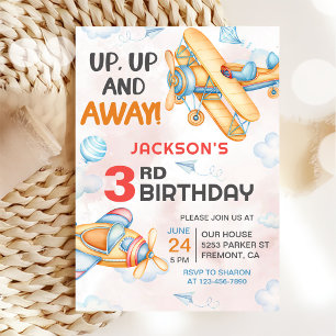 Invitation Avion Up & Away 3e fête d'anniversaire