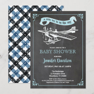 Invitation Avion vintage bébé garçon douche inversion