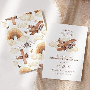 Invitation Avion vintage Biplane Deux volées Anniversaire