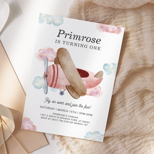 Invitation Avion vintage rose Avion Pilote Anniversaire (Créateur téléchargé)