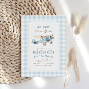 Invitation Avion vintage Temps Vol Voyage 1er Anniversaire