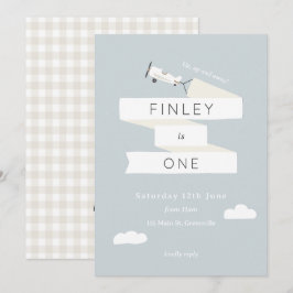 Invitation Avion vintage Thème 1er anniversaire En vichy