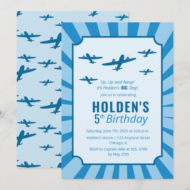 Invitation Avions de combat Enfants Avion fête d'anniversaire (Devant / Derrière)