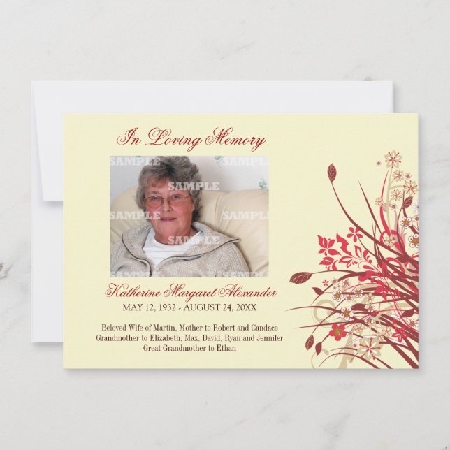 Invitation Avis de mémorial de fleurs sauvages (Devant)