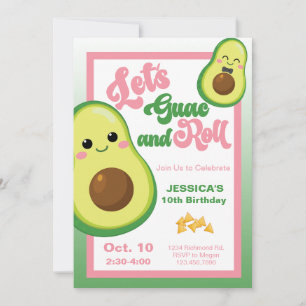 Invitation Avocado Anniversaire de fête Enfants Rose vert Ann