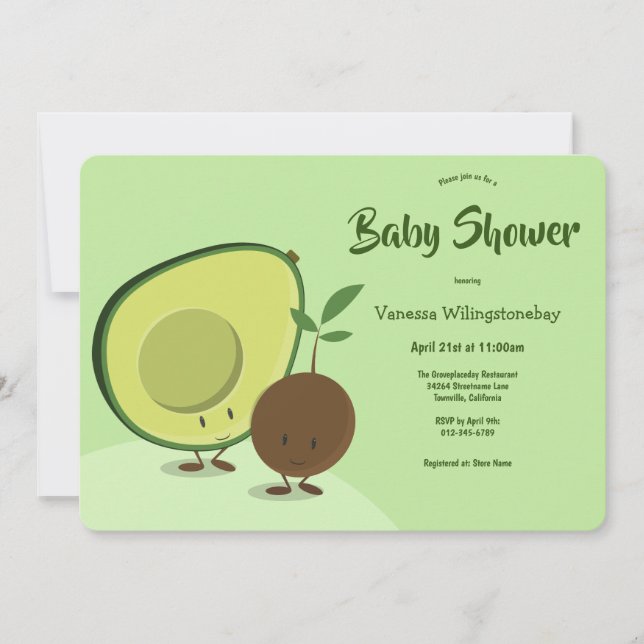 Invitation Avocado et Pit Cartoon Food Baby shower à thème (Devant)