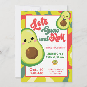 Invitation Avocado fête d'anniversaire Enfants vert rouge Ann