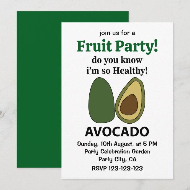 Invitation Avocado Savez-vous que je suis si saine Avocado (Devant / Derrière)