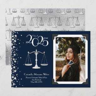 Invitation Avocat école de droit Silver Graduation Marine Blu