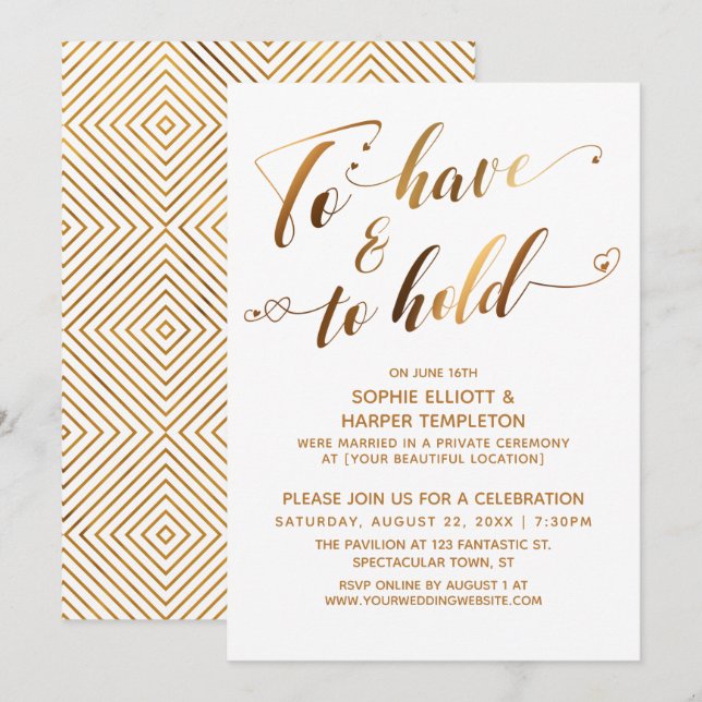 Invitation Avoir & Tenir l'événement d'après-mariage en or bl (Devant / Derrière)
