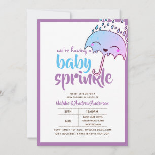 Invitation Avoir Un Bébé SPRINKLE Kawaii Purple Blue