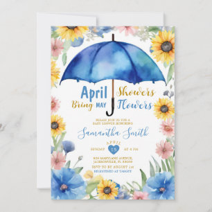 Invitation Avril Douches Apportent Mai Fleurs Parapluie Bleu