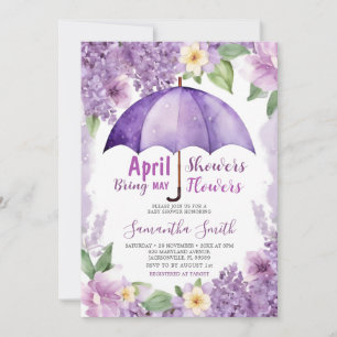 Invitation Avril Douches Apportent Mai Fleurs Purple Paraplui