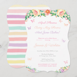 Invitation Avril Douches Mai Fleurs Fille Pastel Baby shower