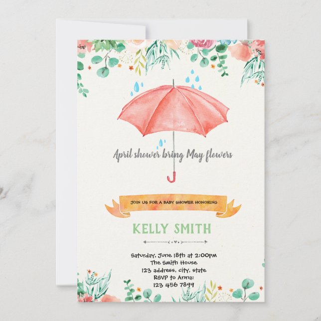 Invitation Avril les pluies apportent mai fleurs (Devant)
