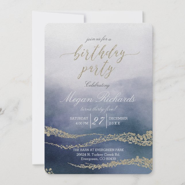 Invitation Awash Elegant Aquarelle Anniversaire Fête Invitati (Devant)