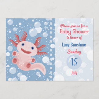 Invitation Axolotl et les bulles - Baby shower d'eau bleu