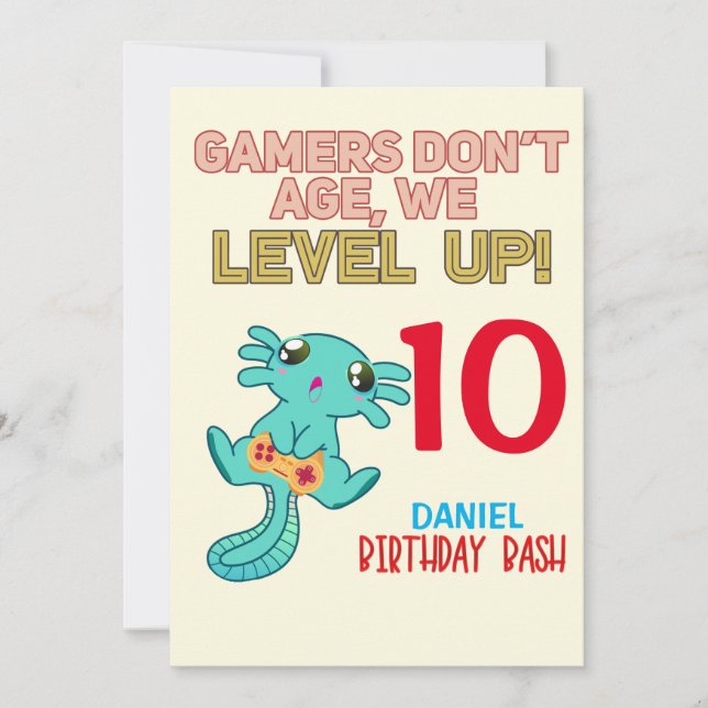 Invitation Axolotl Gamer Anniversaire Jeu vidéo garçon  (Devant)