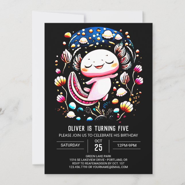 Invitation Axolotl numérique sous la mer Anniversaire (Devant)