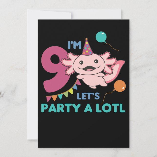 Invitation Axolotl pour 9e anniversaire Enfant de neuf ans Ax (Devant)