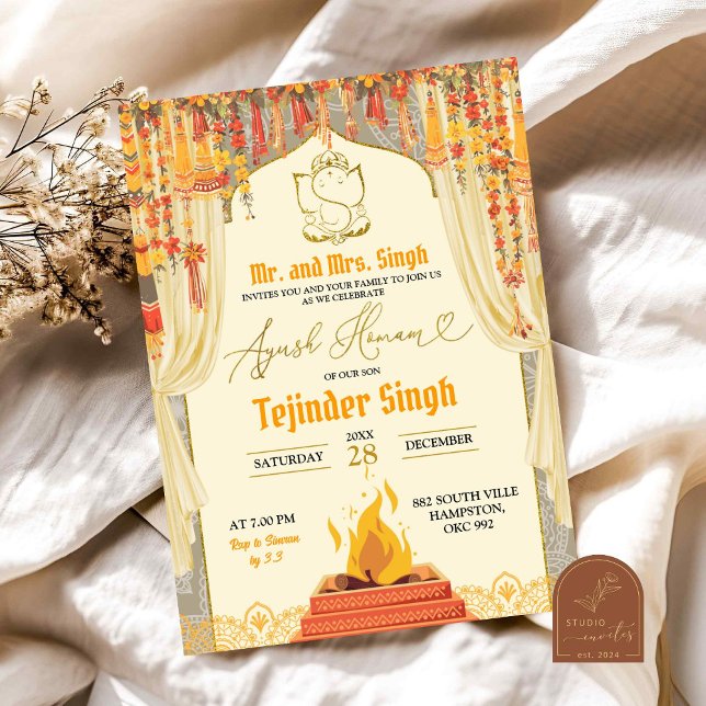 Invitation Ayush Homam Cérémonie indienne du berceau de bébé (Créateur téléchargé)