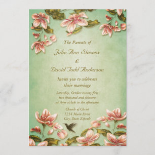 Invitation Azalées roses vintages sur le mariage vert de