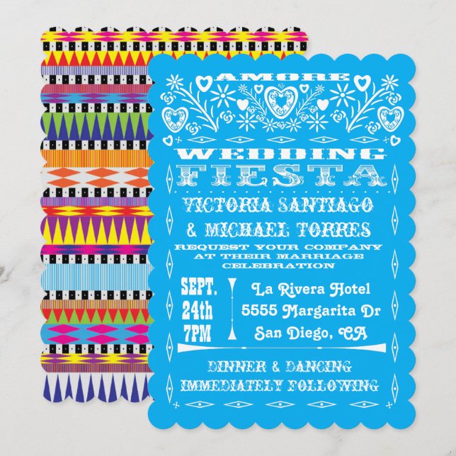 Invitation Aztec Graphic Mariage mexicain Papel Picado invita (Devant / Derrière)