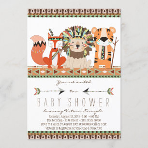 Invitation Aztec Tribal Fox Lion Tiger Baby shower
