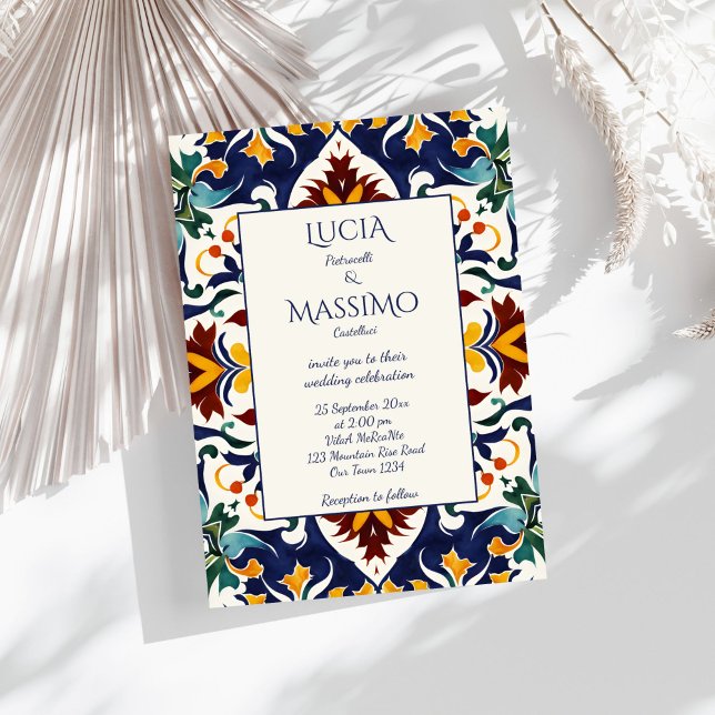 Invitation Azulejo bleu portugais méditerranéen (Azulejo blue Portuguese Mediterranean ornate tiles wedding Invitation template digital download)