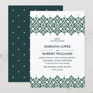 Invitation Azulejo vert Espagnol Mariage de dentelle fronti