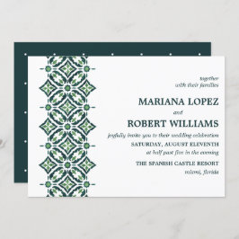 Invitation Azulejo vert | Mariage frontalier espagnol carreau