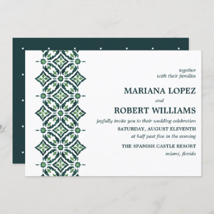 Invitation Azulejo vert   Mariage frontalier espagnol carreau