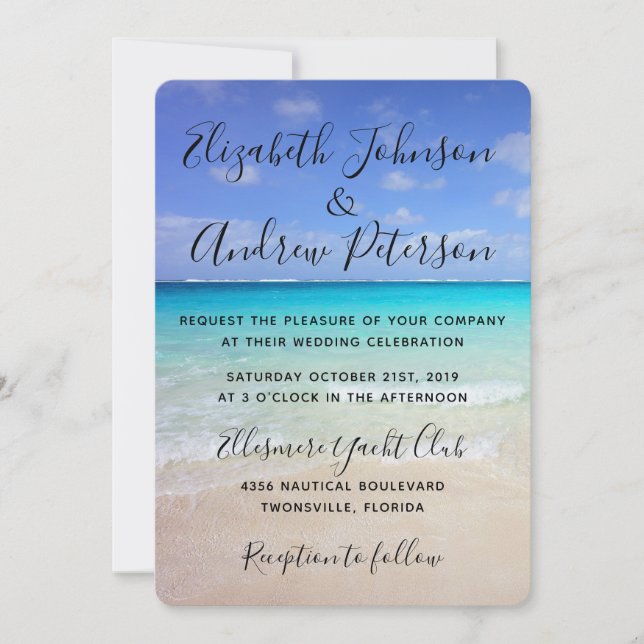 Invitation Azure Blue Caribbean Tropical Beach Wedding (Devant)