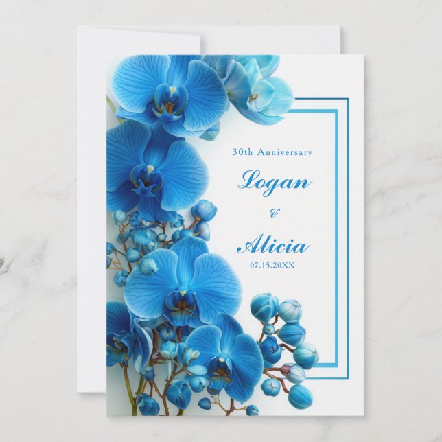 Invitation Azure Blue Orchid Minimalist Floral Wedding (Devant)