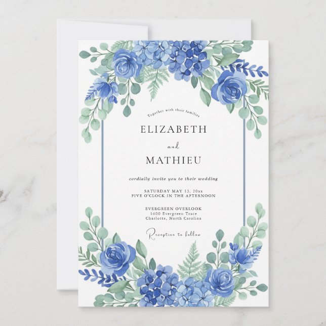 Invitation Azure Vivid Hydrangea Spring Wedding (Devant)