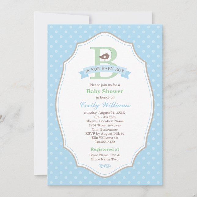 Invitation B est pour Baby Blue Boy Baby shower (Devant)