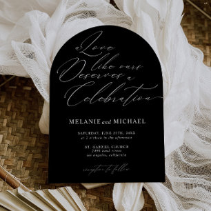 Invitation B & W Classic Script Calligraphy QR Code Mariage