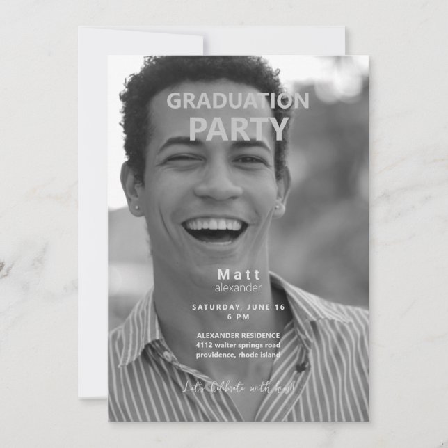 Invitation B/W Photo Graduation Party (Devant)