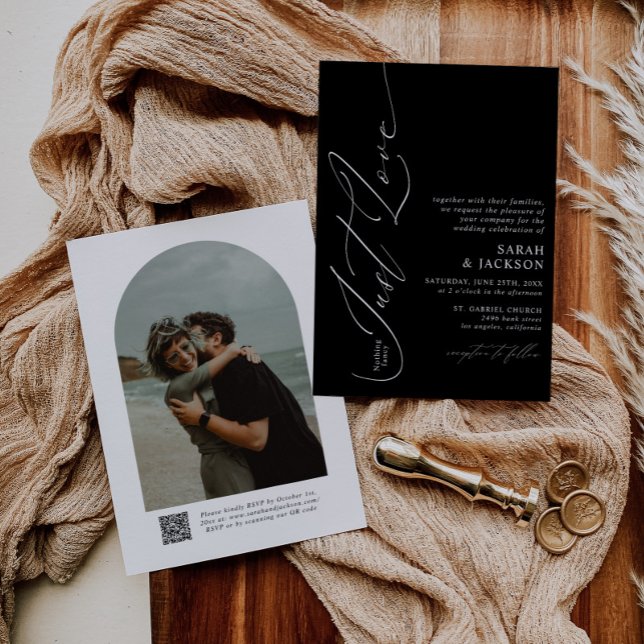 Invitation B & W QR Code Rien de fantaisie Juste Amour Mariag (Créateur téléchargé)