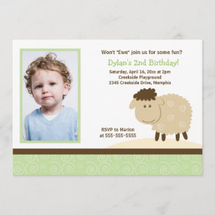 Invitation Baa Baa Sheep Green *PHOTO* Anniversaire 5x7